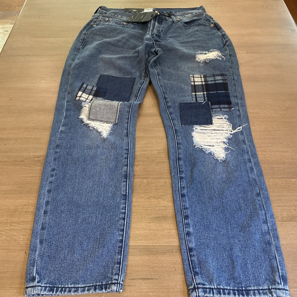 Umgee LA NWT Womens Jeans Size 28 Plaid Patch Work Legs‎